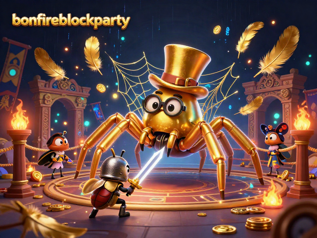 Experience the excitement of bonfireblockparty as a golden tarantula weaves a web amid casino thrills.