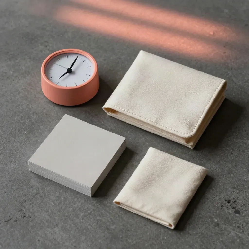 KIt compacto de rutina de 30 minutos con temporizador analógico y tarjetas sobre concreto.